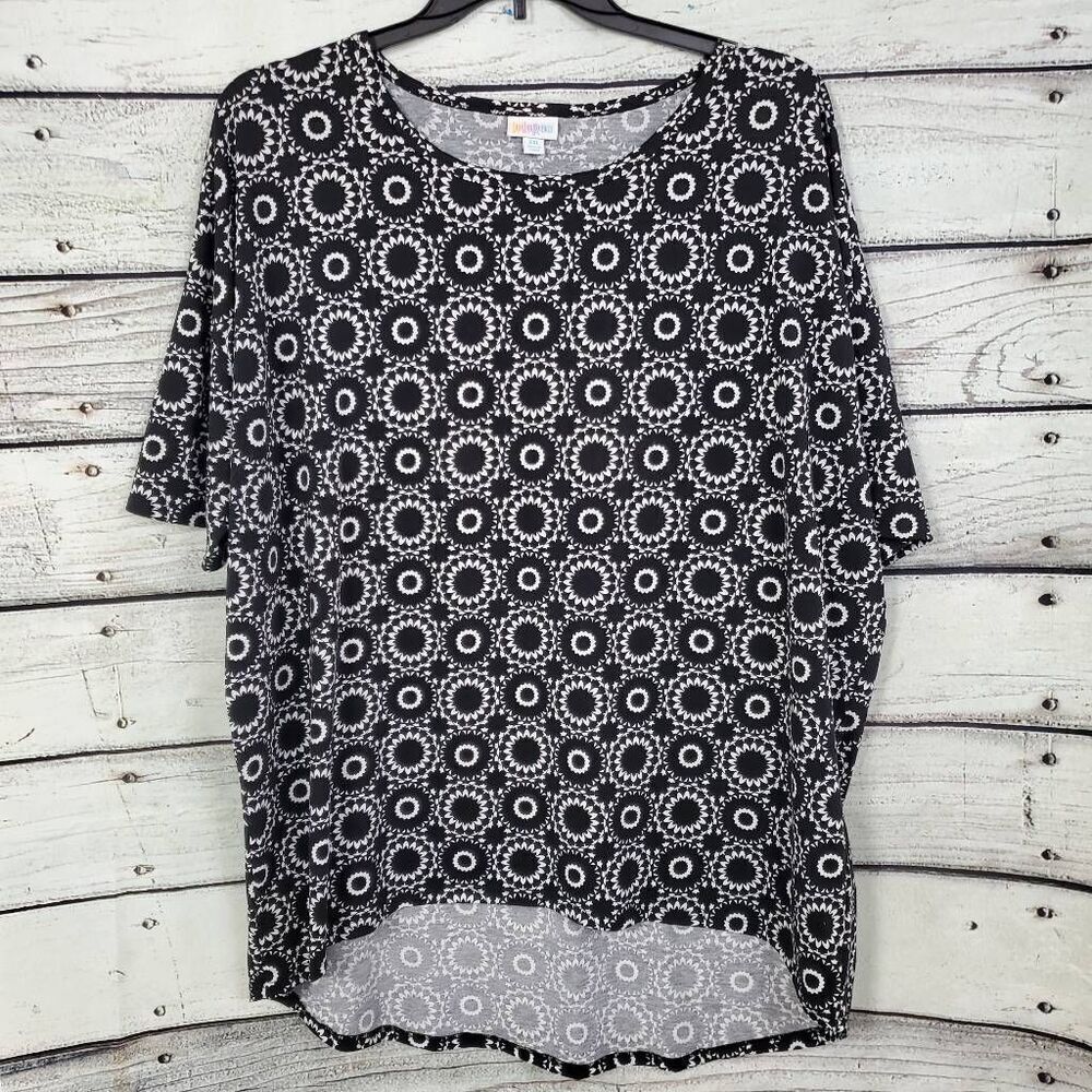 LulaRoo 2XL Black Floral Scoop Neck SS Tunic Shirt